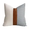 Pillow Home PU Leather Stitching Canvas Stripe Cover Sofa Car