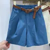 Women's Shorts Women's Denim Shorts High Waist Short with Belt Blue Red Khaki Casual Cotton Solid Loose Casual Bermuda Summer Shorts for Women 230418