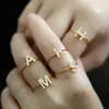 Bandringar Inledande ring AZ Letter Rings for Women Zircon Gold Color Ring Dainty Wedding Luxury Crystal Par Smyckesgåva Anillos Mujer AA230417