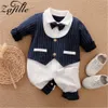 Rompers Zafille kostium dziecięcy z krawatem Spring Baby Baby Rompers Gentelman Ubrania dla Borns Boys Party Kiddler Costume 230418