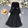 Casual Dresses Sweet Style Women's Dress Solid Color Long-Sleeve Fold High midja A-Line Hip Warp Dresses Winter Spring 2024 NYTT