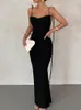 Casual Dresses Sexy Backless Women's Party Dress Maxi Slip Sheath Long Female Dresses Solid Ruched Slim Lady Eveing Robe Spring Summer 230418