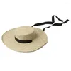 Chapeaux à large bord 066F chapeau de soleil en paille Chic casquette pliable sangles en ruban souple fixer compagnon de bord de mer de voyage pliable réduire les dommages UV