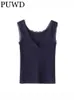 Women's Tanks Camis PUWD Women Causal Navy V Neck Lace Slim Summer Fashion Ladies Sweet Female Knitted Soft Cotton Solid Color Top 230418