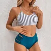 Kvinnors badkläder Push Up Wrap Bikini Set Stripe Women Sexig Thong Two Pieces Baddräkter 2023 Girl Beach Bathing Suits