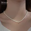 Pendanthalsband Modian 925 Sterling Silver Elegant White Pearl Charm Halsband Shell Pearl Gold Pärlor Choker Halsband för kvinnor Fina smycken231118