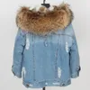 Kvinnor Down Parkas Maomaokong Denim Jacket Parka Winter Womens Real Fur Collar Coat Natural Raccoon Hood Rabbit Foder Luxurious 231118