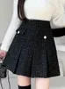 Skirts HMA Autumn Winter Fashion Tweed Short Skirt Women's Versatile A-Line High Waist Woolen Pleated Skirt 231117