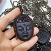 Hänge halsband charm naturliga äkta obsidian snidade kinesiska buddha huvud lyckliga amulet halsband för kvinnan man lyxsmycken