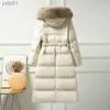 Parkas femininas jaqueta de inverno 2023 acolchoada pato branco casaco com gola de pele real/pele sintética quente e leve roupasL231118