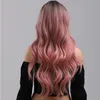 Synthetische pruiken Lang ombre roze met pony hittebestendige golvende golvend voor vrouwen natuurlijk haar voor cosplay dagelijkse feest 26 inch 230417