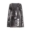 Casual Dresses Fashion Women Sequined Mini Spring Long Sleeve Drawstrings Solid Color Slim Fit Street Party Short Dress