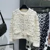 Women's Sweaters designer luxury 2023 Spring/Summer C White Heavy Industry Hooked Flower Round Neck Knitted Cardigan Slim Fit, Weight Reducing, Versatile Top