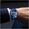 Orologi da polso Vincitore Orologio meccanico con diamanti trasparenti Blu Scheletro in acciaio inossidabile Orologitop Brand Luxury Business Lumi Dhgarden Ot8Ix