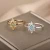 Band Rings Opal Hexagonal Flower Rings For Women Stainless Steel Gold Color Floral Finger Ring 2022 Trend Wedding Couple Jewerly AA230417