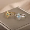 Bandringar opal hexagonal blommor för kvinnor rostfritt stål guldfärg blommig fingerring 2022 trend bröllop par juvelerande aa230417