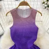 Casual Dresses Women Fashion Summer Tank Dress Elegant Gradient Color Round Neck Sleeveless Slim A Line Long Holiday Beach Party Dress 2024