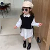 Set Girls Spring Autumn New Style Shirt 2-Piece Clothing Set Korean Children Loose White Blouse Vest Fashion Outfits