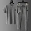 Herren-Trainingsanzüge, Sommer-Eisseide, lässiger Sportanzug, plissiertes, dünnes T-Shirt, Hosen, zweiteiliges Set, hochwertiger, atmungsaktiver Herren-Trainingsanzug 230418