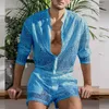 Homens Tracksuits Chegadas Homens Set Verão Sexy Ver Através de Lace Outfits Praia Moda Manga Curta Tops e Shorts Mens Ternos de Duas Peças 230417