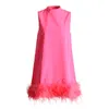 Elegant for Woman Designer High-end Feather White Women's Sleeveless Solid Color Dresses Chirstmas New Year Party Dress