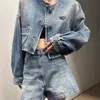 Women jackets denim long sleeve Button Letter Triangse Autumn Spring jacket Fashion Jeans coat Classic Windbreaker Coats