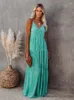 Casual Dresses Summer Sleeveless Long Dress Women V Neck Spaghetti Strap Maxi Boho Backless Pleated Loose Beach Robe Femme