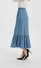 Tronjori Womens Tencel Denim Long Midi Skirt Pleated Hem