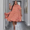 Plus size kleding dames designer jurken 2023 gedrukte jurk vakantie stijl shirt kraag korte mouw vloeiende onderdress