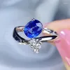 Clusterringen per sieraden Natural Real Blue Sapphire Ring 0,55ct Gemstone 925 Sterling Silver Fine J8101308