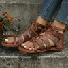 Sandali Fashion Women Snakeskin Goffrato Lace-up Front Gladiator 2023 Summer Outdoor Slides Scarpe casual