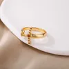 Anéis de banda Anéis de formato de espada de zircão para mulheres aço inoxidável cor de prata de abertura anel de joalheria estética Bijoux femme AA230426