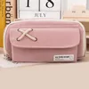 Fournitures scolaires Zipper Canvas Three-layer Pencil Pouch Pen Case Bag Papeterie Holder Box