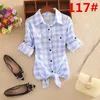 Chemisiers pour femmes Business Plaid Print Blouse Mode Femmes Chemise Rayée Casual Revers Roll Manches Longues Chemises Boutonnées White Top Office