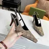 Sandali Slingback firmati Pantofole sandalo con tacco medio Maglia nera con cristalli scintillanti Scarpe stampate Pantofole con cinturino alla caviglia estive in pelle di gomma 35-41