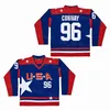 College Hockey US 96 Charlie Conway Jerseys Mighty Team Cor Azul Bordado e Costura Universidade Vintage para Fãs do Esporte Respirável Algodão Puro Retro