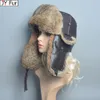 BeanieSkull Caps 2023 Russische Vrouwen Echte Schapenvacht Echt Konijnenbont Hoeden Natuurlijke Warme Muts Dame Winter Outdoor Bomber 231117