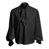 Men's Casual Shirts Wine Red Shirt Male Gothic Vintage Court Turn Down Collar Hem Long Sleeve Puff Leotard