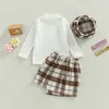 Sets Meisjeskleding Set Schattige Beer Borduurpatch TopsandPlaid SkirtandHat Baby Meisje Kinderen Elegante Kinderen Lente Herfst Kleding Outfits