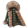 Женские пуховые парки MAOMAOKONG 2023, зимняя куртка с капюшоном из толстого натурального меха енота, воротник с планкой и манжетами, женская куртка, длинный пуховик 231118