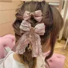 Headwear Hair Accessories Beaded Handmade Hair Clips for Girls Japanese Style Sweet Cute Lace Headwear Women String Ribbon Love Bear Hairpin 231118