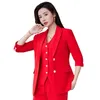 Kvinnors tvåstycksbyxor 2023 Kvinnor Formella 3 stycken Set Red Blue Black Office Ladies Long Sleeve for Business Work Career Wear Blazer Vest