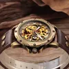 Relógios de pulso 2023 Relógio de bronze retro masculino Relógio de esqueleto automático Relogio Relogio vintage Casual Wristwatch