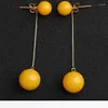 Dangle Earrings Natural Baltic Amber Super Long Ear Line Women's Have High Temperament Show Face And Thin Simple Co