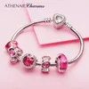 Chain Athenaie 100% 925 Sterling Silver Snake Chain Bangle Armband med CZ Love Heart Clasp Charms Armband för Women231118