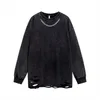 Men's T Shirts Dark Street Wind In Autumn And Winter - Solid Color With Holes The Bottom Design Old Long-sleeved T-shirt