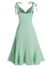 Casual Dresses Solid Color Surplice Plunge Midi Dress Bowknot slips axel bälte överlappar floune hög midja vestido feminino