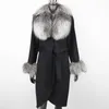 Women's Wool Blends 2023 Fashion Real Fur Coat Winter Jacket Women Natural Collar Cashmere Woolen Coats Warm Loose Streetwear 231117