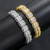 13mm 7/8inch Men Bracelet Chains Link 18K Gold Plated Bling CZ Baguatte Bracelets Men Hip Hop Iced Out Punk Jewelry