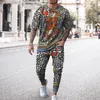 Mens Tracksuits Leopar Baskı Tshirt Pantolon Moda Sokak Giyim Sporları Kısa Kollu T Shirpants 2 PCS Setleri Erkek Tracksuit Jogging 230418